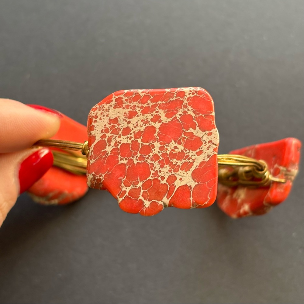 Red Imperial Jasper Gold Wire Wrapped Bracelet | 7.5 IN - Picture 5 of 6